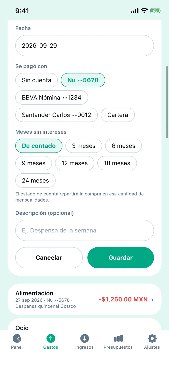 Gasto con tarjeta de crédito: de contado o a 3, 6, 9, 12, 18 o 24 meses sin intereses